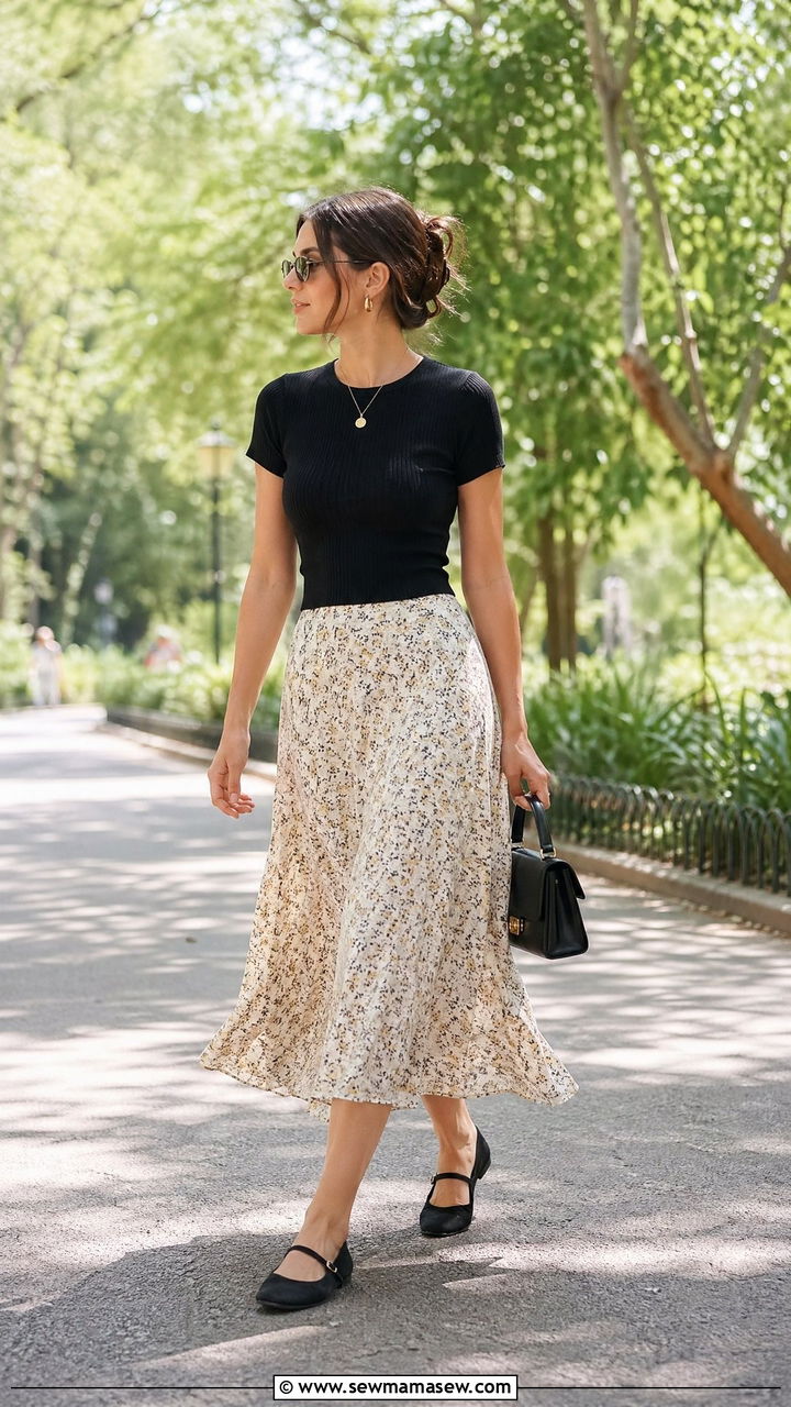 Ballet Flats Outfit With Midi Skirt - 35 Trendy spring outfits