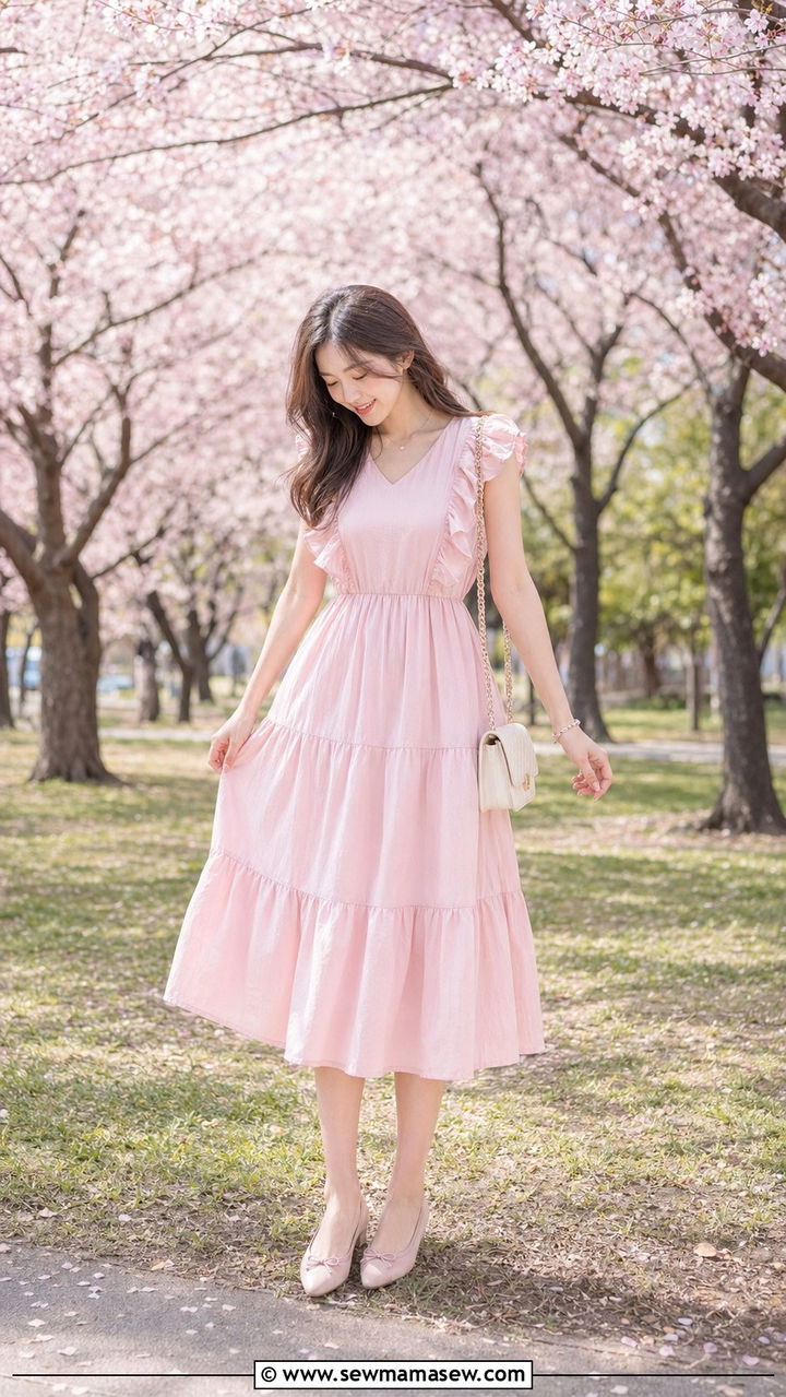 Ballet Flats and Tiered Midi Dress Outfit - 30 Aesthetic spring outfits
