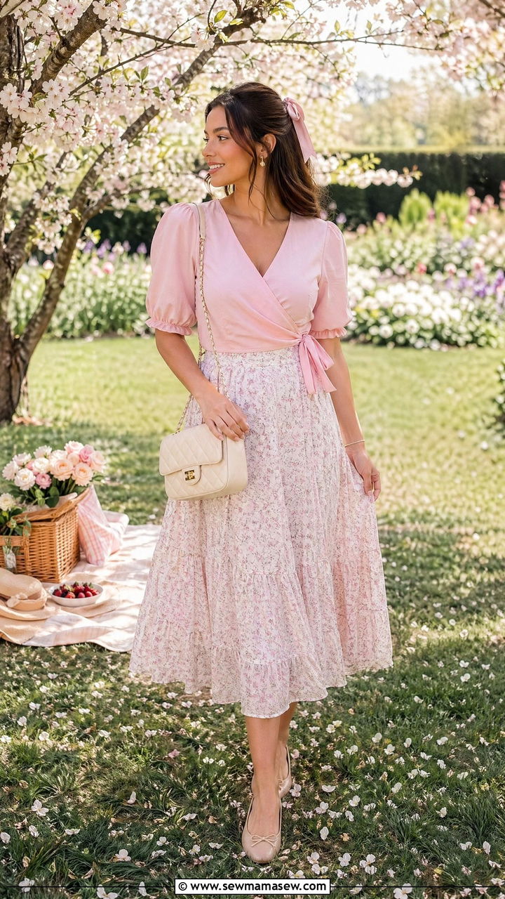 Ballet Pink Wrap Top With Flowy Skirt - 35 spring outfits for young adults