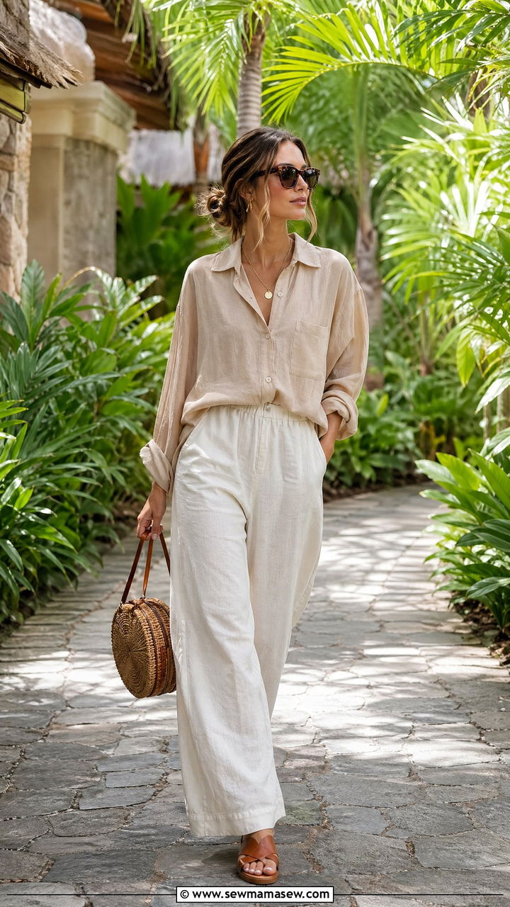 Bamboo Button Up Shirt With Linen Pants - 35 Spring Bali outfit ideas