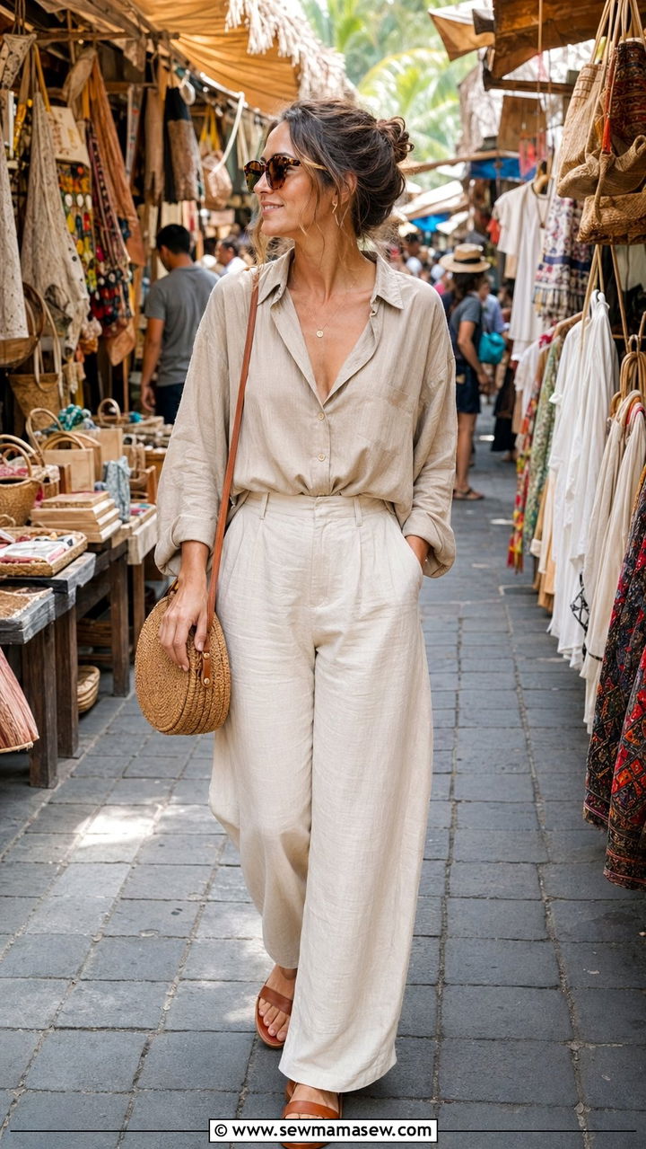 Bamboo button up shirt with linen pants Bali - 30 Bali packing list outfits