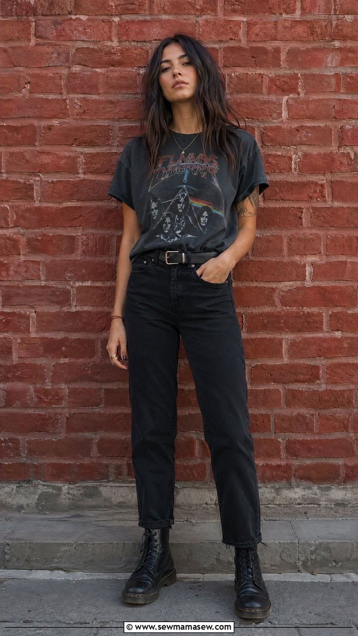 Band Tee With Black Jeans and Combat Boots - 35 what to wear to a concert