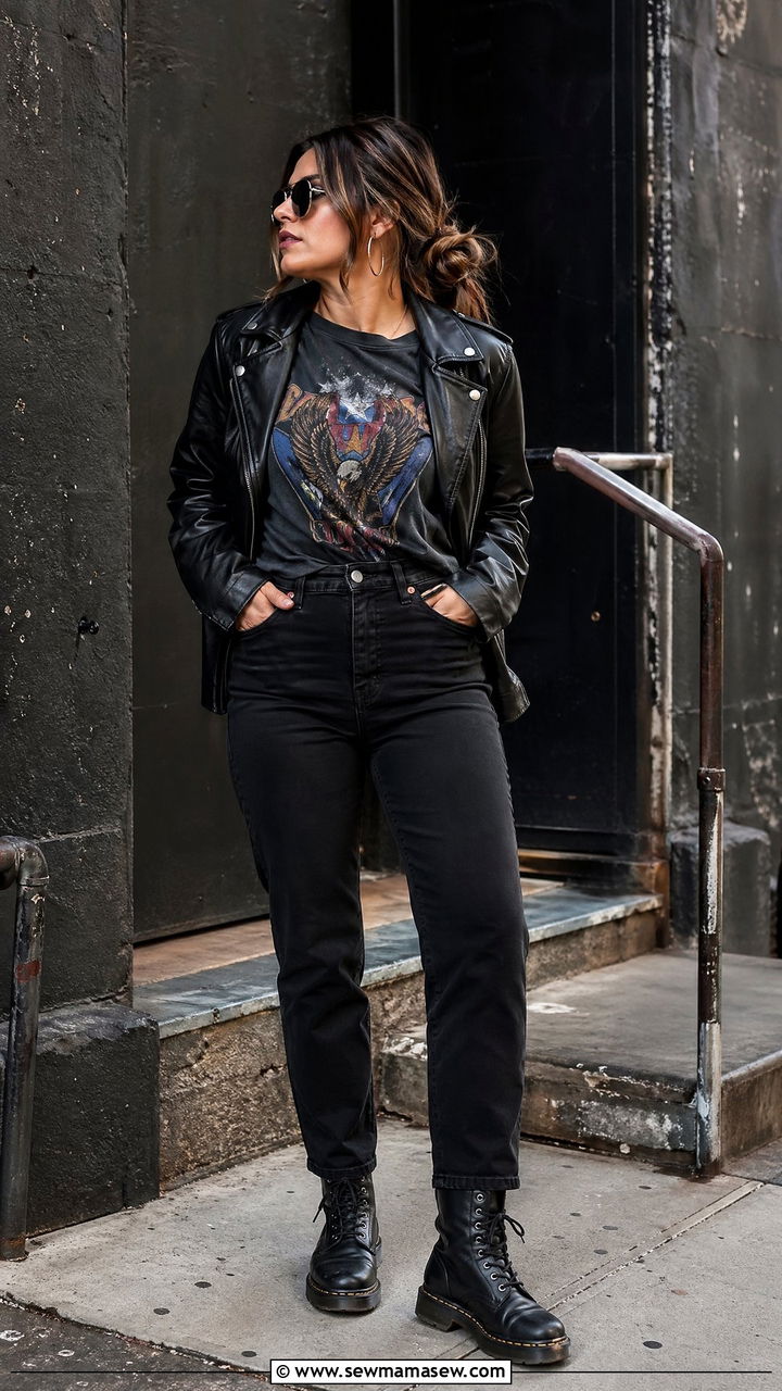 Band Tee and Black Jeans Rock Look - 35 Concert outfits for midsize women