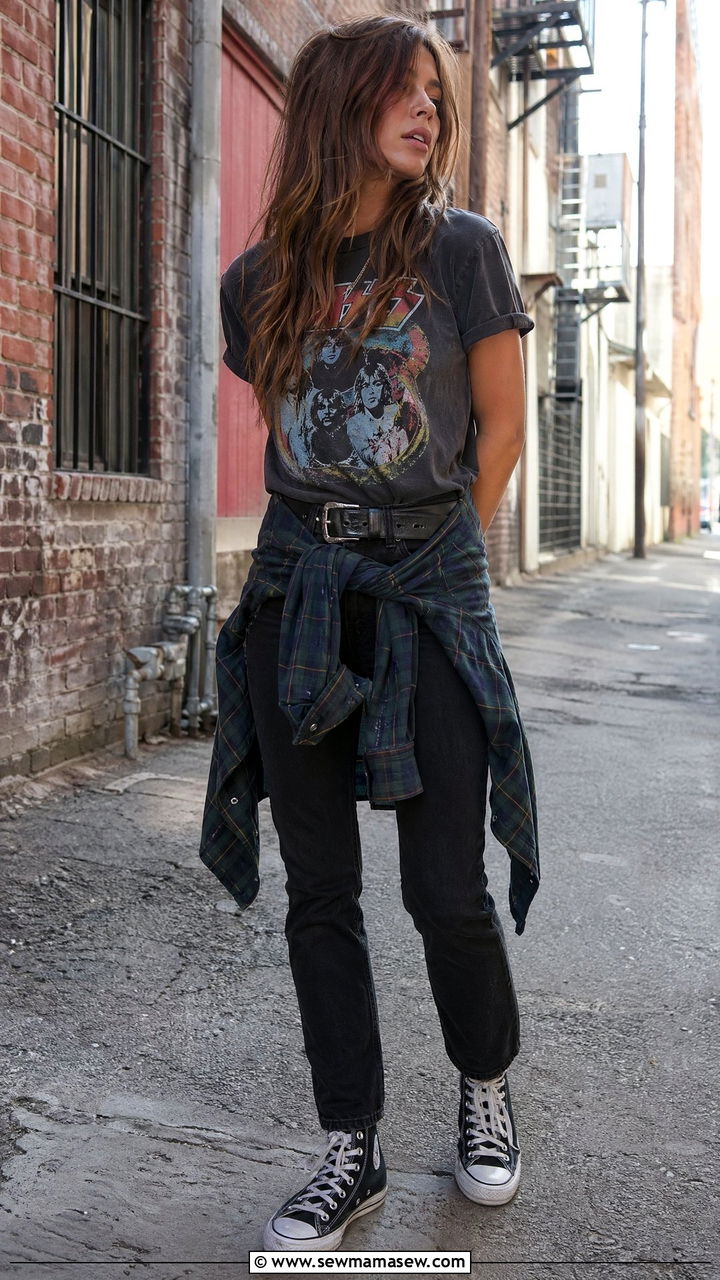 Band Tee with Straight Leg Jeans and Converse - 35 casual straight leg jeans outfits