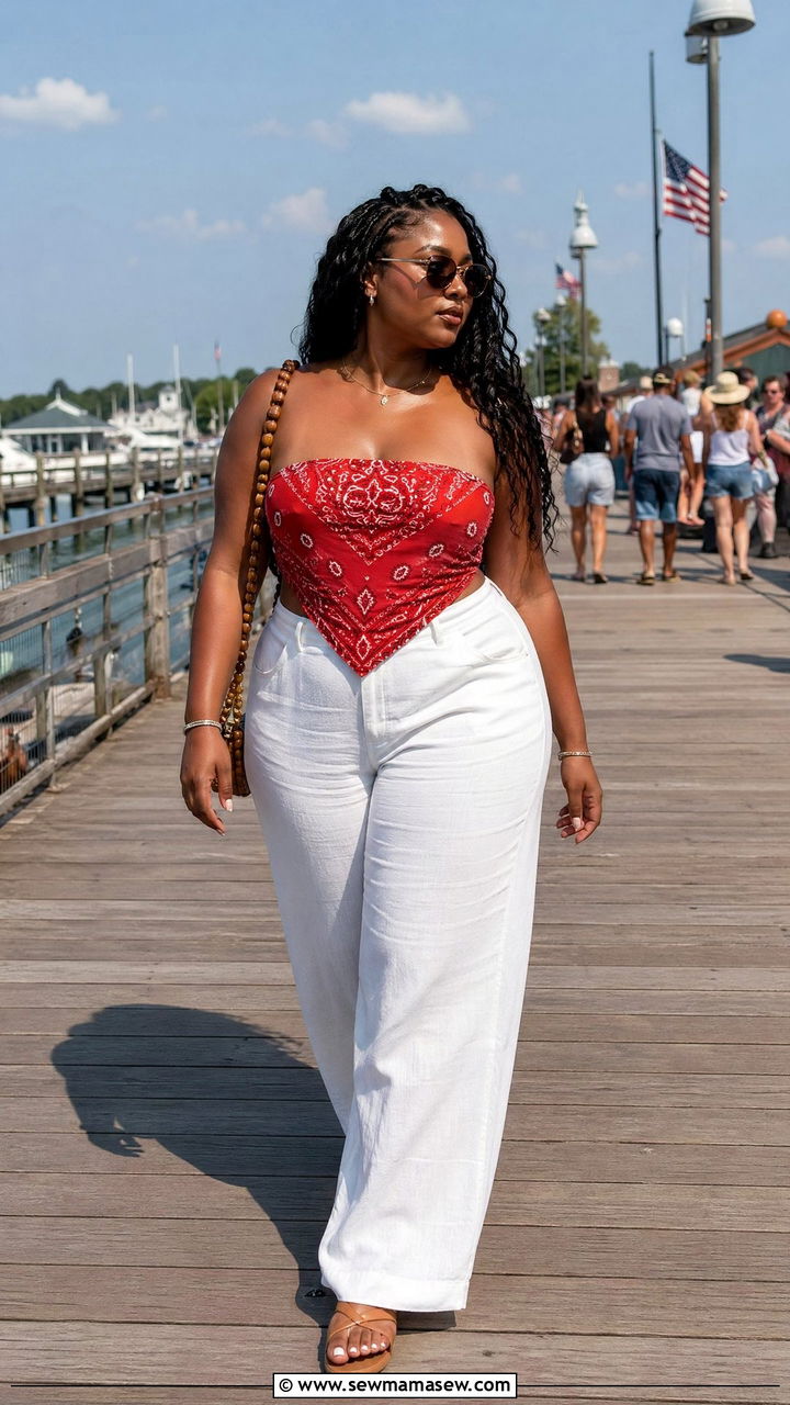 Bandana Top and High Waisted Pants Curvy Concert Look - 35 Concert outfits for curvy women