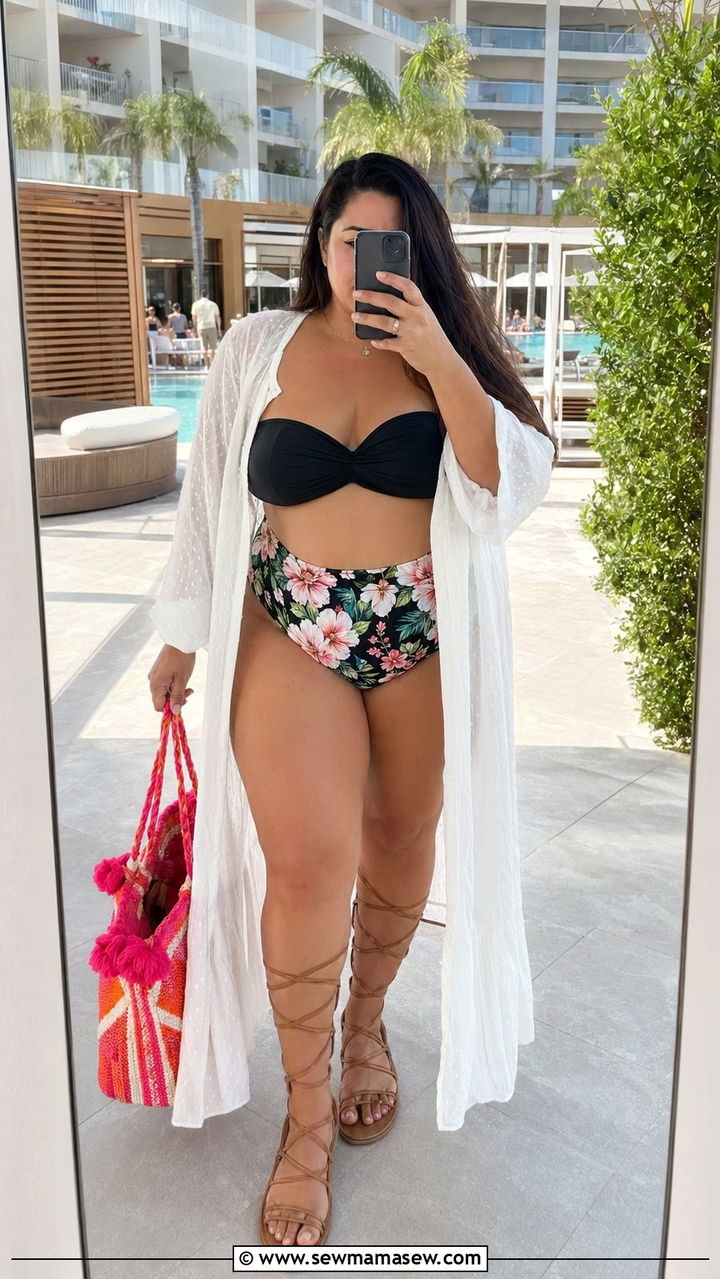 Bandeau Bikini Top With High Waist Floral Bottom - 30 Best swimsuits for plus size