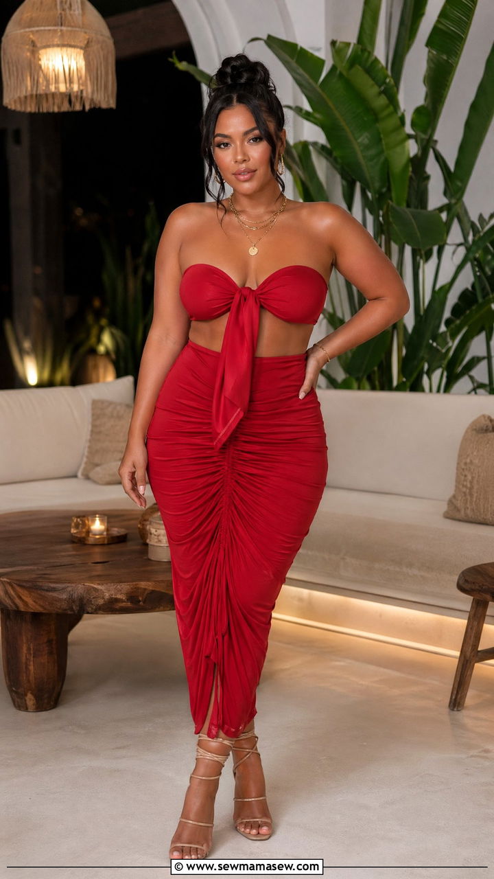 Bandeau Top and Ruched Skirt Outfit - 35 Y2K outfit ideas 2026