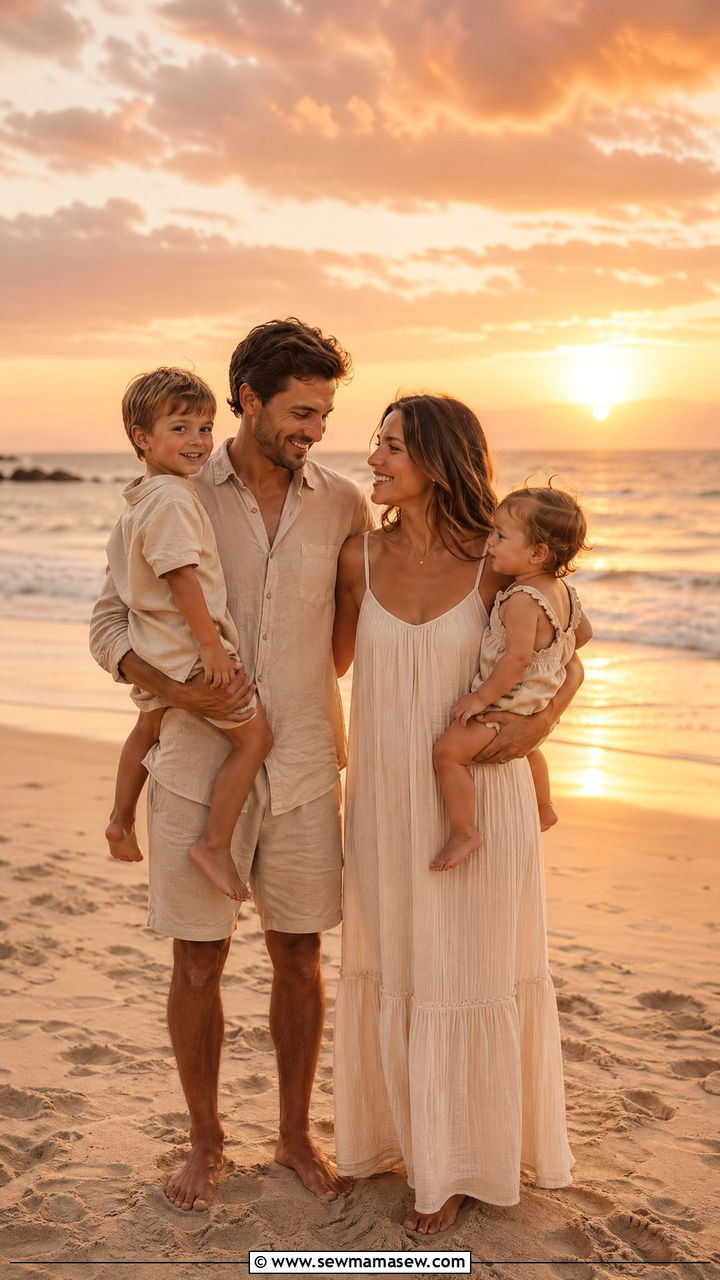Barefoot Neutral Beach Family Photo Outfits - 35 summer family photo outfit ideas