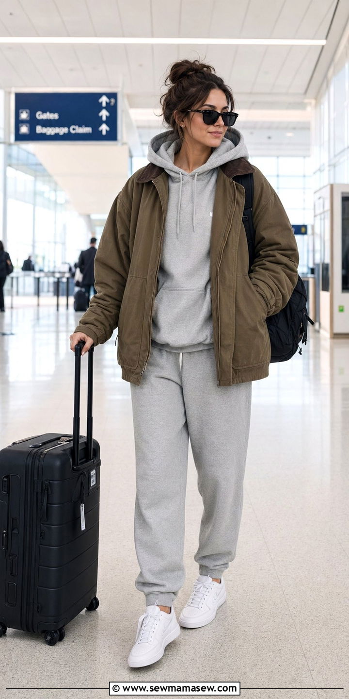 Barn Jacket Layered Over A Hoodie And Joggers - 30 Barn jacket outfit ideas