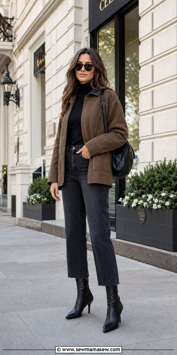 Barn Jacket Over A Turtleneck And Cropped Jeans - 30 Barn jacket outfit ideas