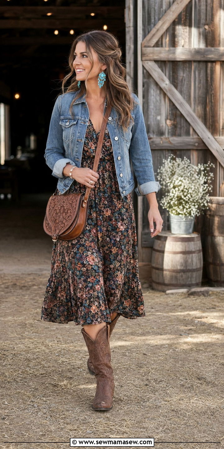 Barn wedding guest dress with cowboy boots - 30 Wedding guest outfits with dresses