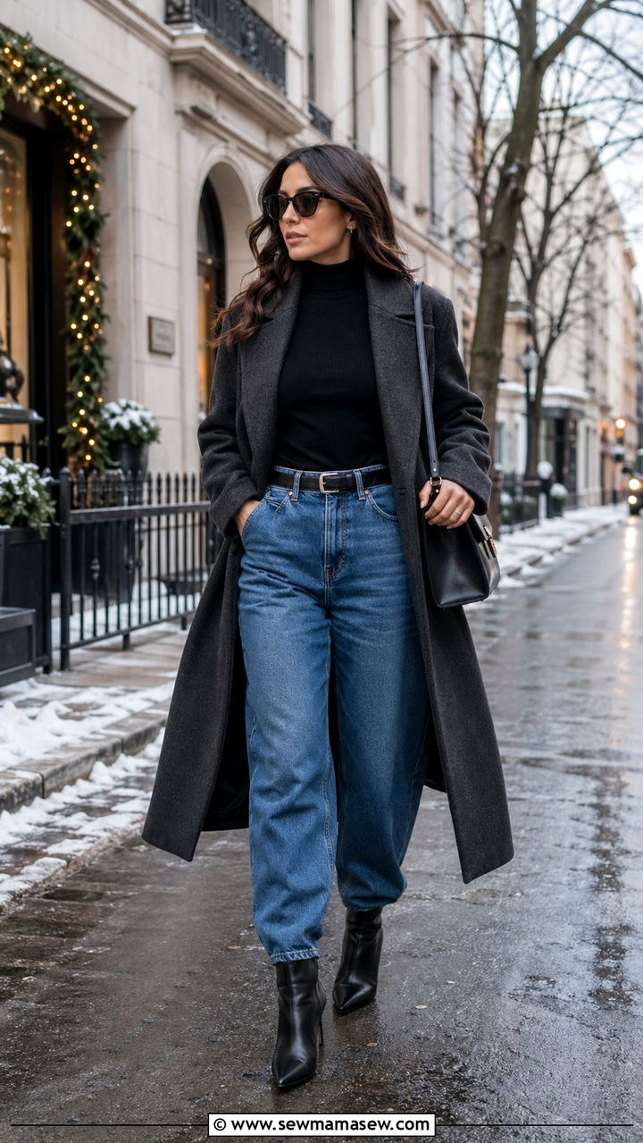 Barrel Jeans with Fitted Turtleneck - 30 barrel jeans outfit ideas for women