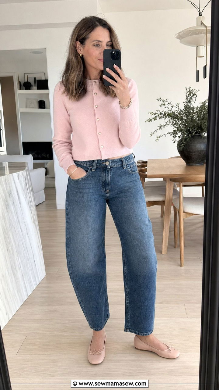 Barrel Leg Jeans With a Cropped Cardigan - 30 Best jeans for women over 40
