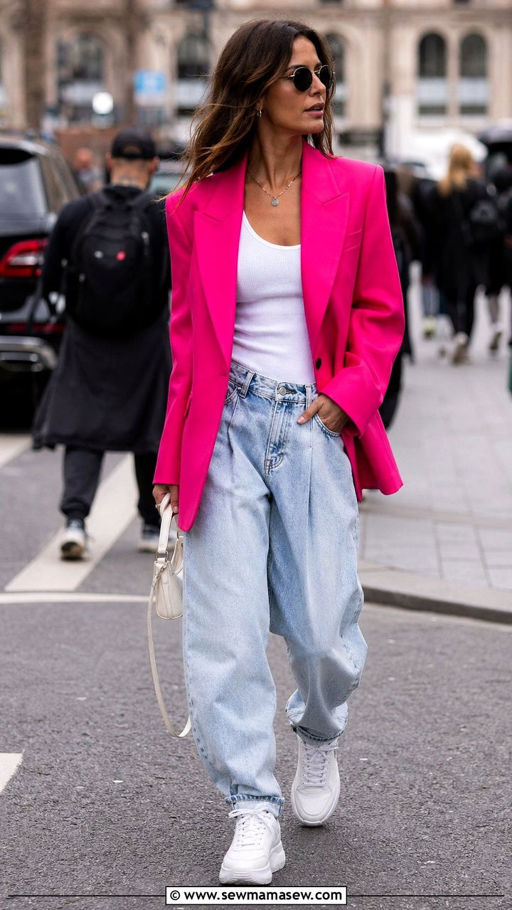 Barrel jeans and blazer street style outfit - 30 Barrel jeans outfit ideas with a blazer