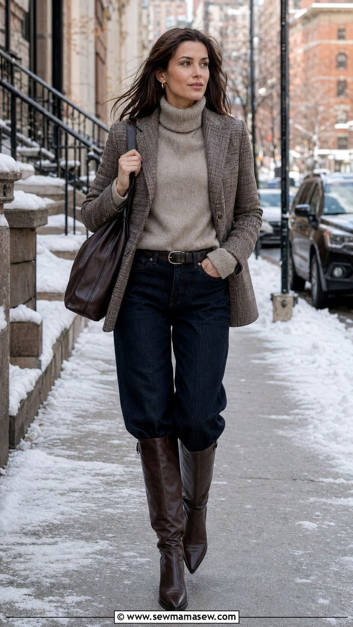 Barrel jeans and blazer with boots outfit - 30 Barrel jeans outfit ideas with a blazer