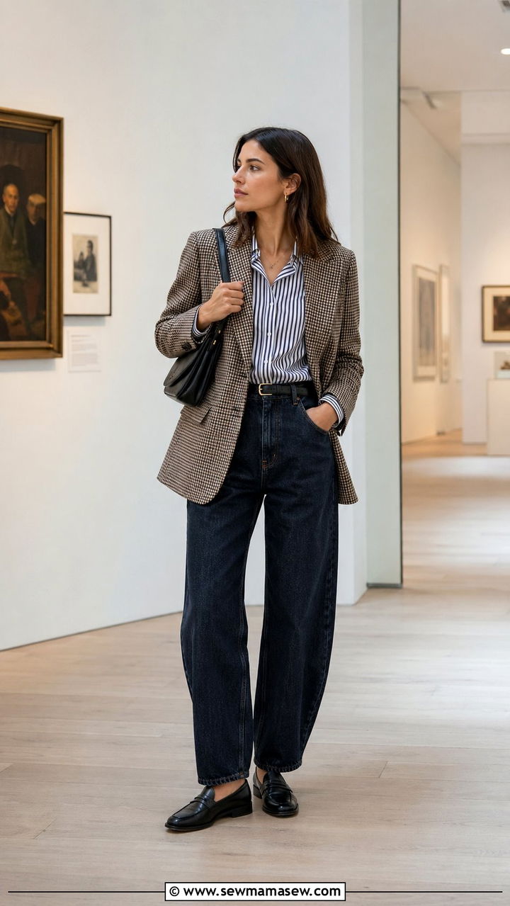 Barrel jeans and blazer with loafers outfit - 30 Barrel jeans outfit ideas with a blazer