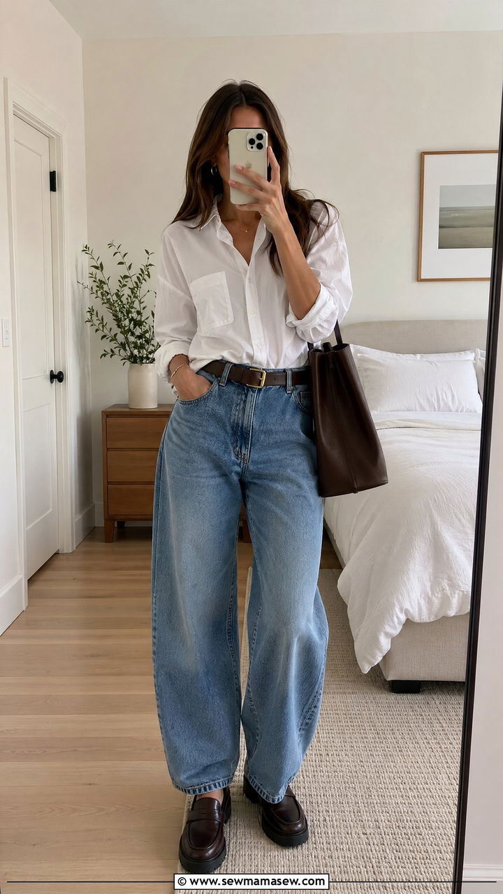 Barrel jeans and button down shirt outfit - 35 Spring outfits for young women