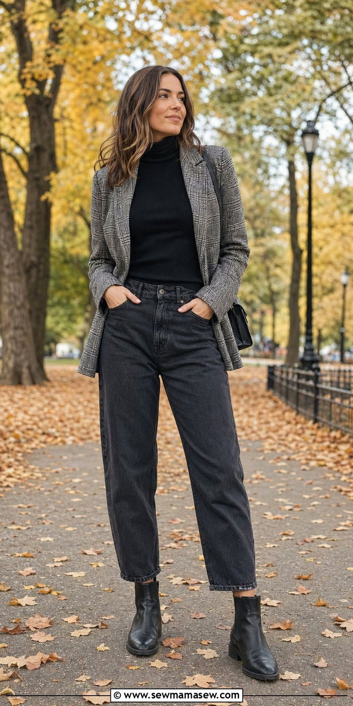 Barrel jeans with plaid blazer outfit - 30 Barrel jeans outfit ideas with a blazer