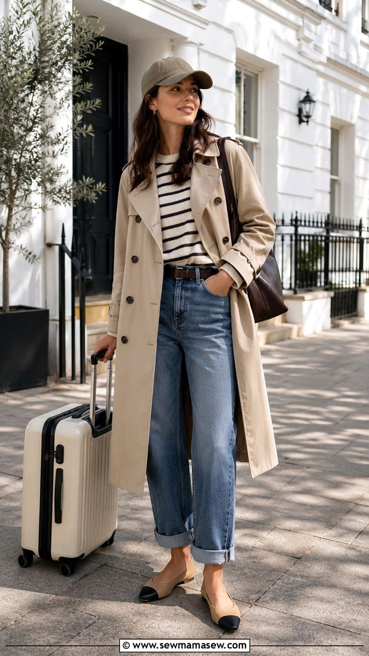 Baseball Cap With Trench Coat And Jeans - 30 Sporty chic outfit ideas 2026