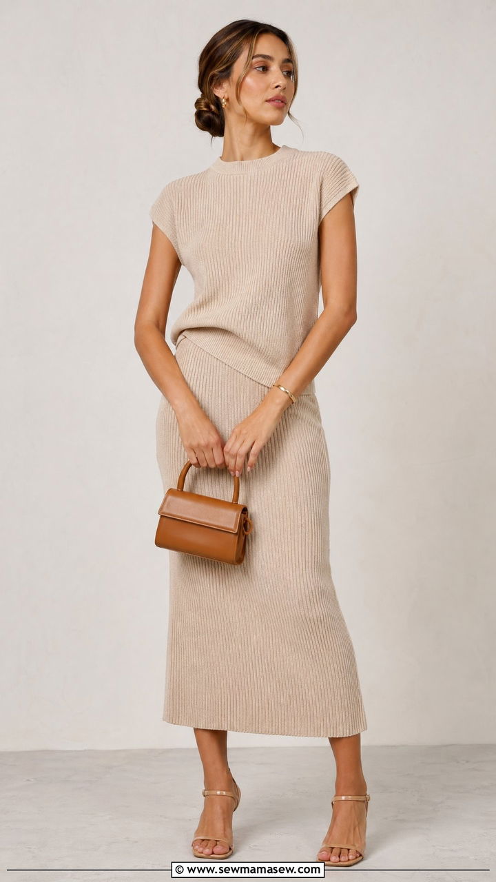 Beige Monochrome Knit Set - 35 Clean girl outfit ideas 2026