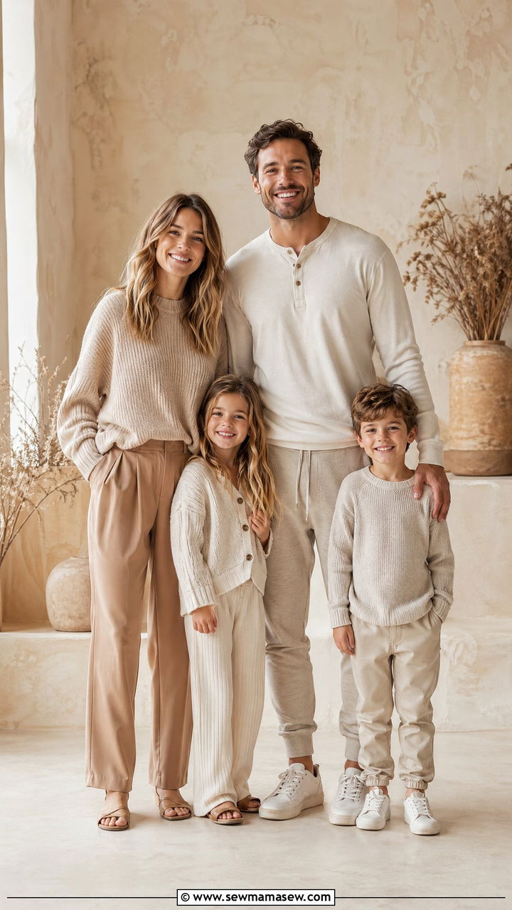 Beige and Tan Neutral Family Picture Outfit - 35 spring family photoshoot outfit ideas