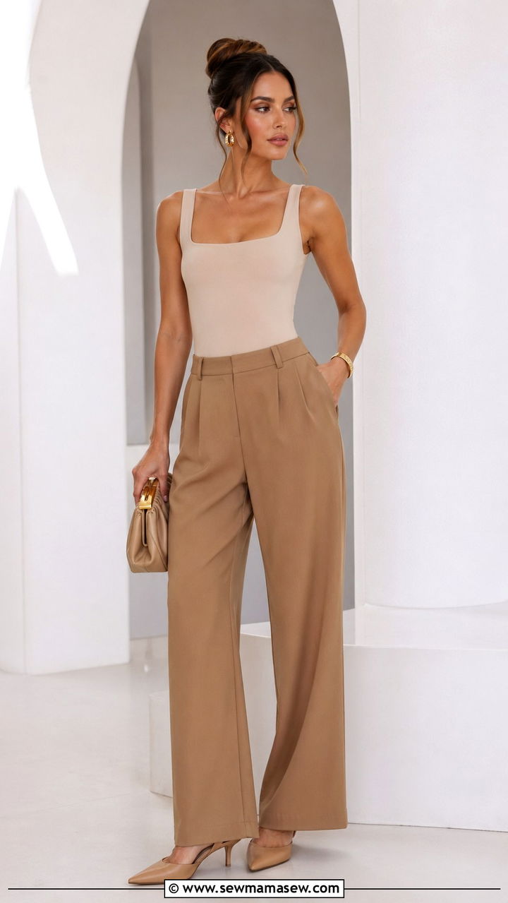 Beige bodysuit and pants outfit - 40 All beige outfit ideas