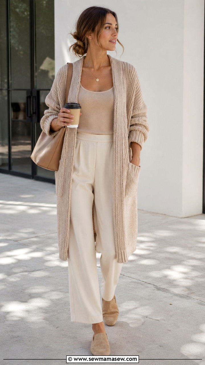 Beige cardigan outfit - 40 All beige outfit ideas