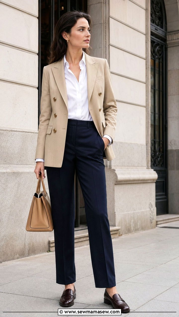 Beige double breasted blazer outfit - 35 Quiet luxury outfits 2026