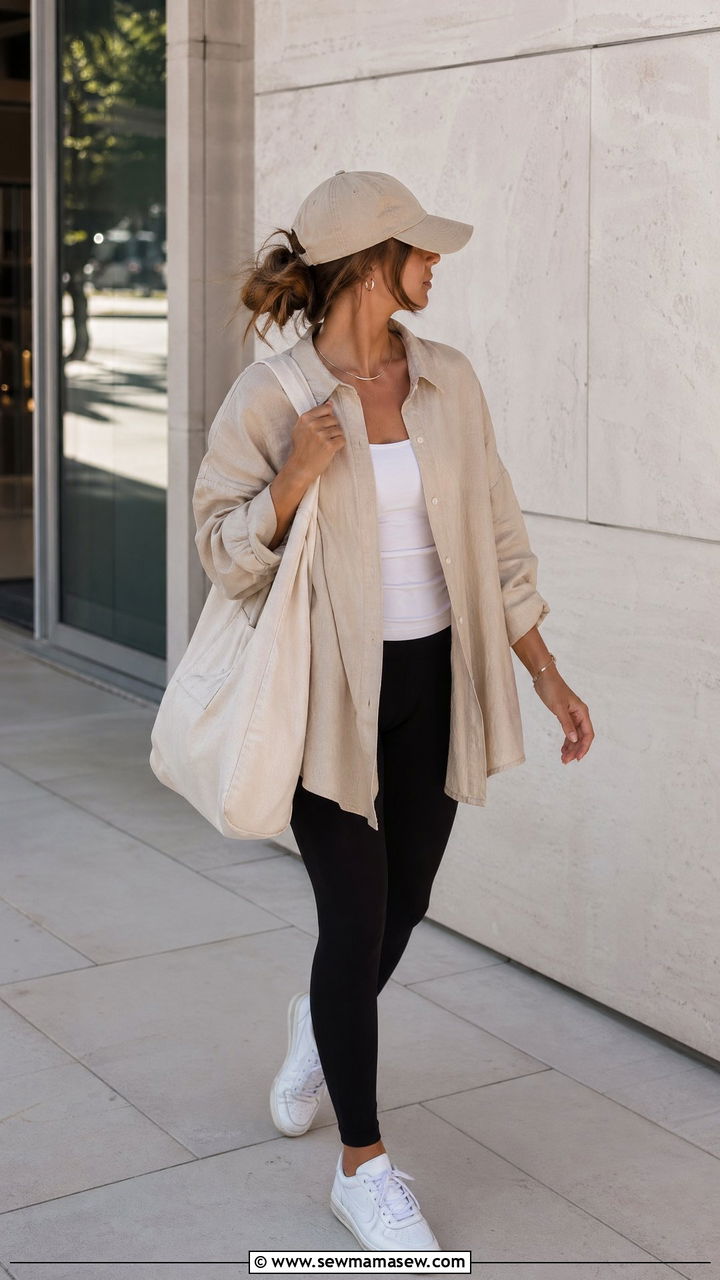 Beige oversized shirt with leggings - 35 Spring outfits in beige