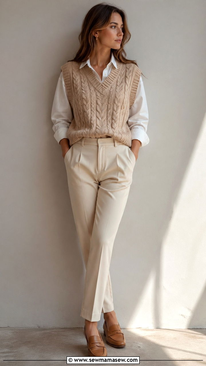 Beige sweater vest outfit - 40 All beige outfit ideas