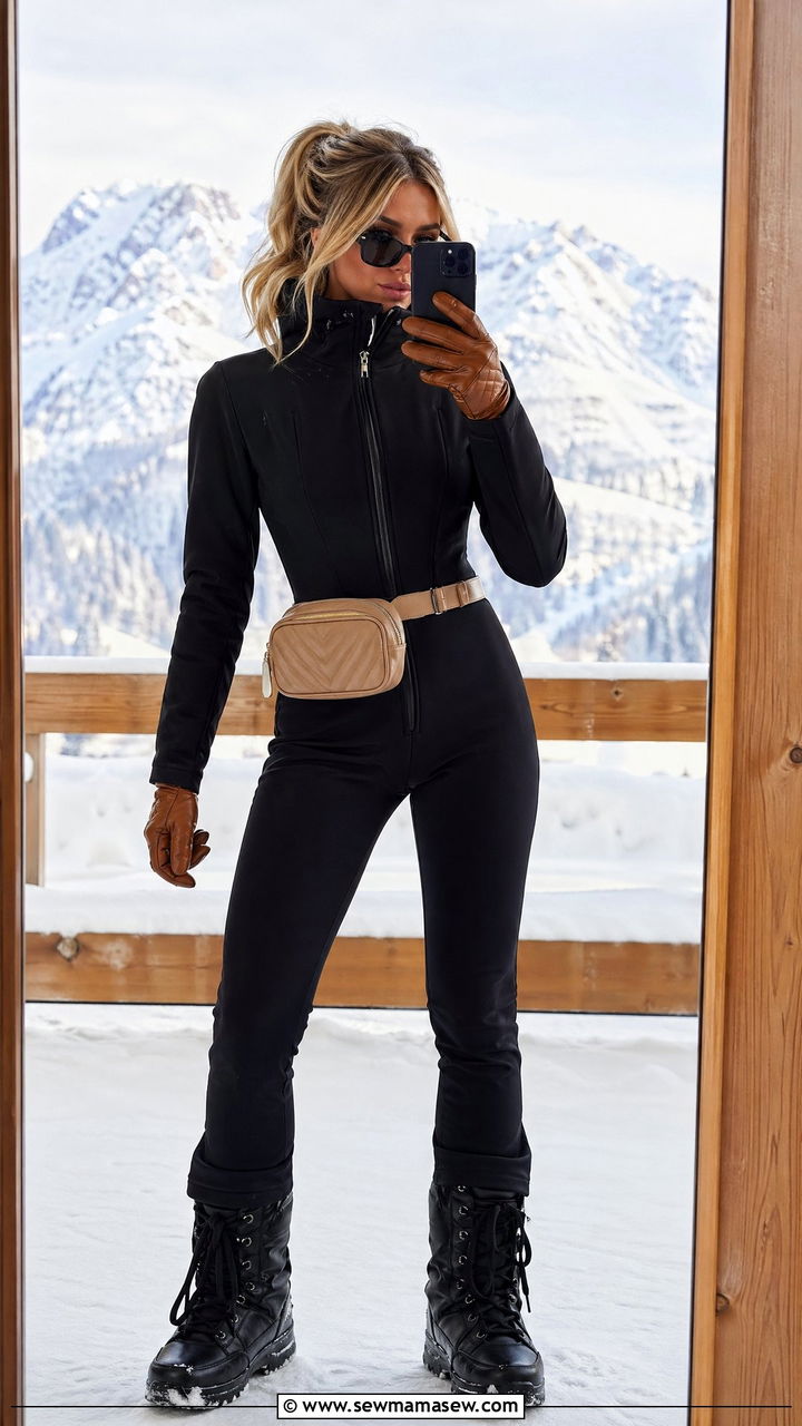Belt Bag with Fitted Ski Suit - 35 Ski bunny outfit ideas