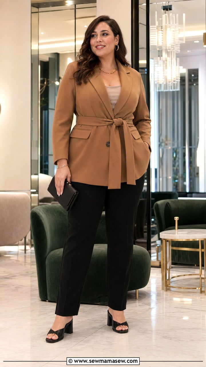Belted Blazer With Trousers - 30 Best blazers for plus size