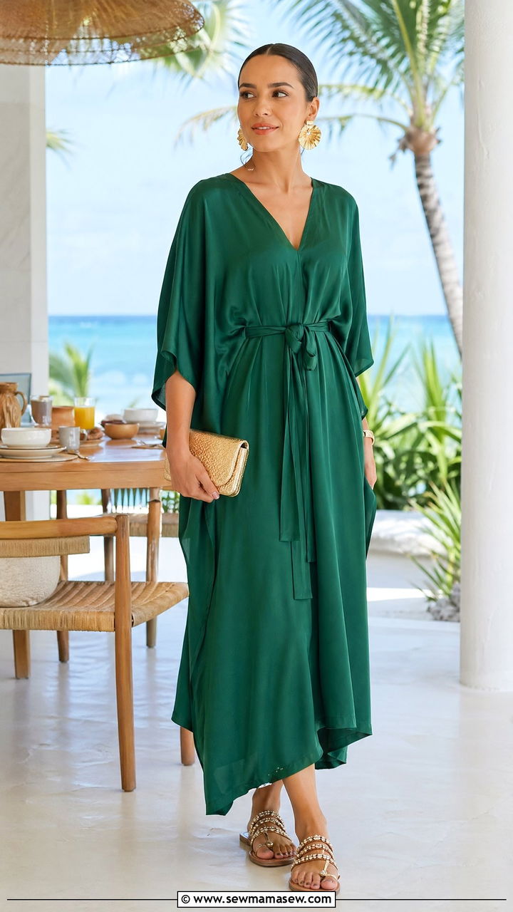 Belted Kaftan Dress with Statement Earrings - 35 Summer brunch outfits