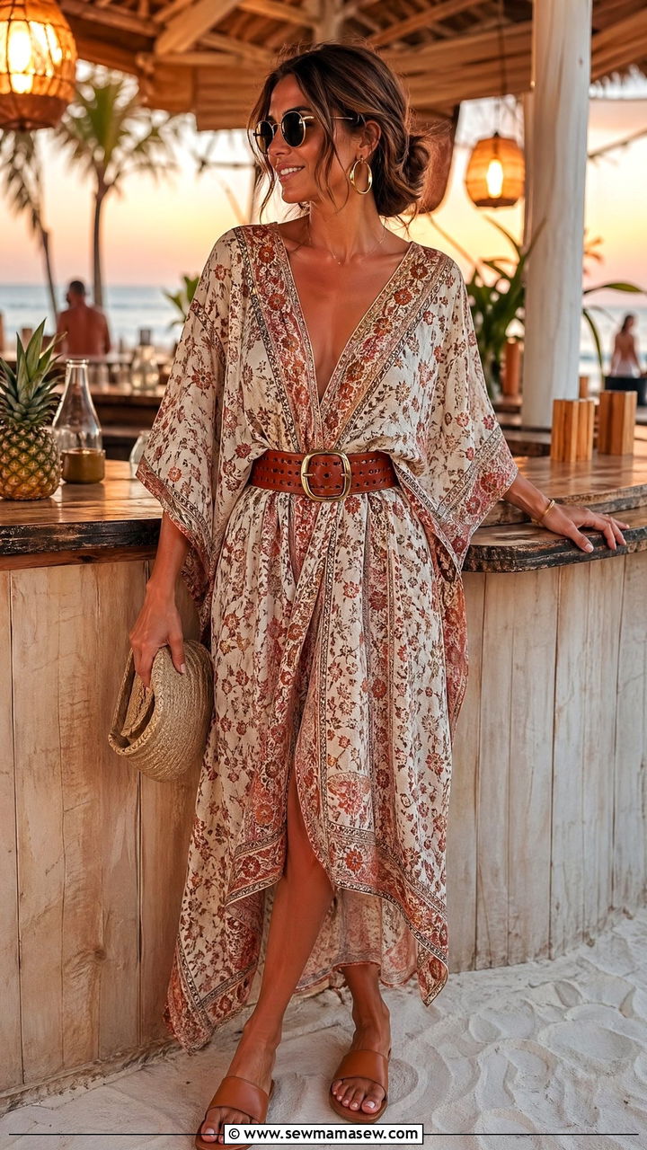 Belted Kaftan Resort Beach To Bar Outfit - 35 what to wear on a resort vacation
