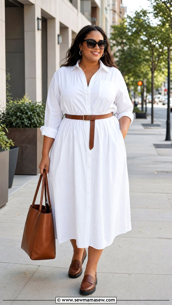 Belted Shirt Dress With Loafers - 30 Best dresses for curvy women
