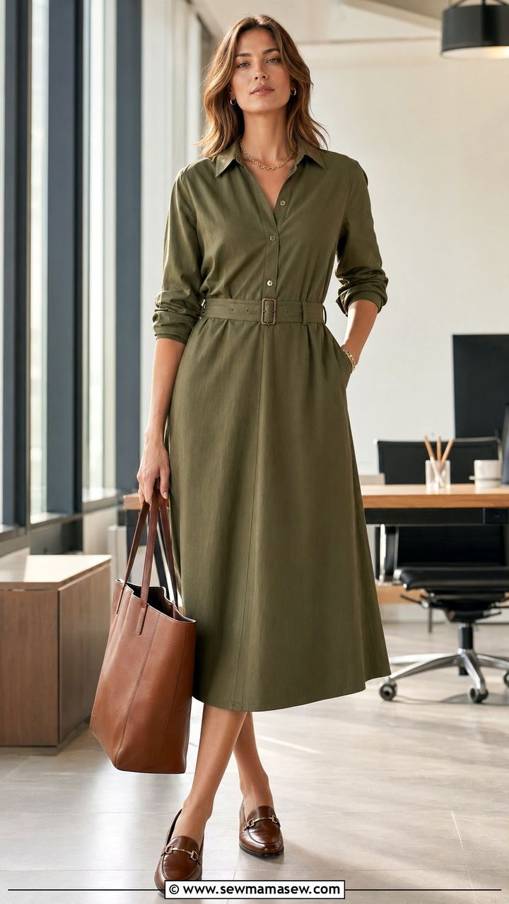 Belted Shirt Dress With Loafers - 30 Best dresses for tall women