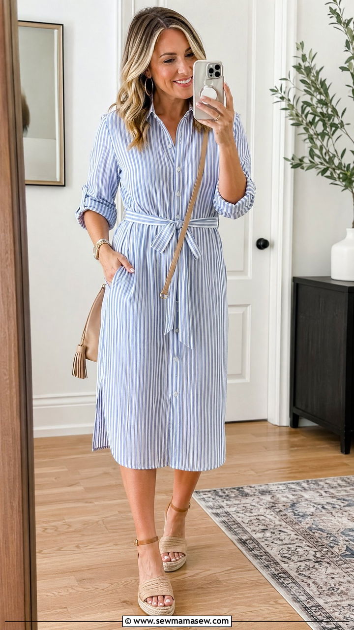 Belted Shirt Dress with Espadrilles - 35 spring mother's day outfit ideas