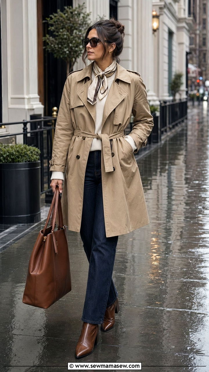 Belted Trench Coat with Straight Leg Jeans - 35 Petite outfits for women over 40