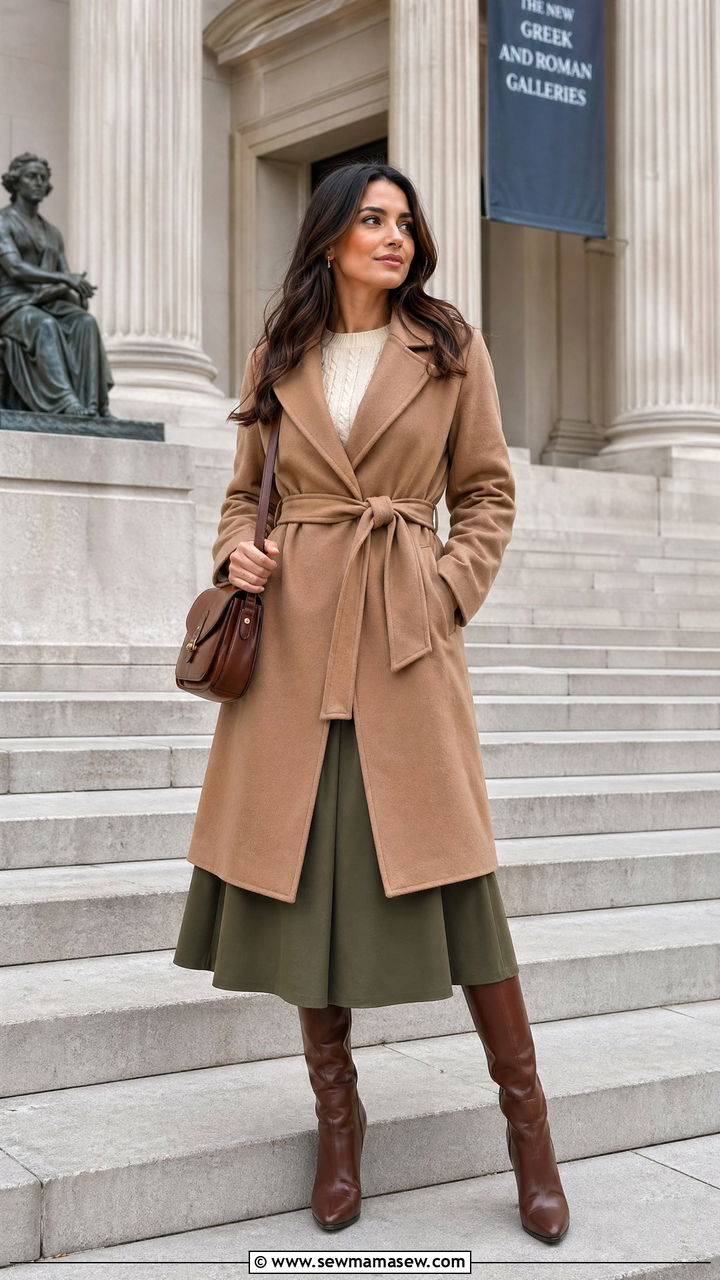 Belted Wrap Coat With Midi Skirt - 35 Cold spring outfits