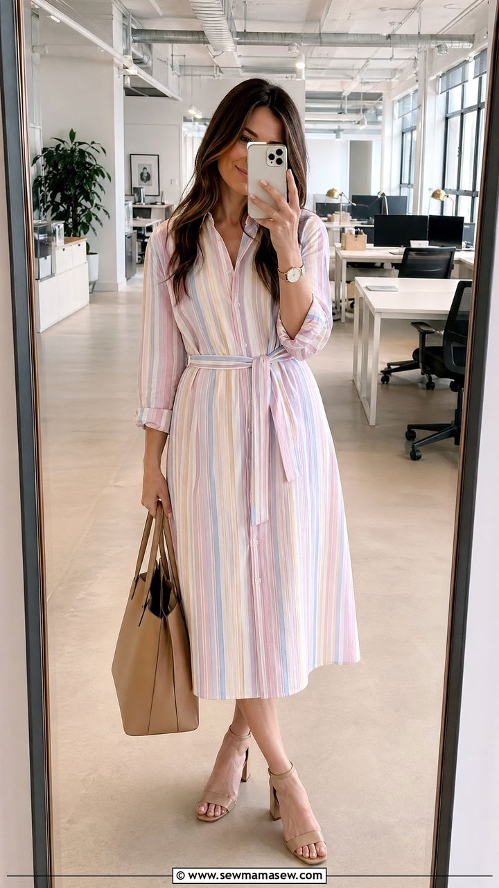 Belted shirt dress with block heels summer work outfit - 35 Summer work outfits