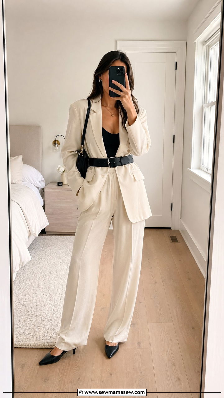 Belted suit outfit for women - 35 Women's suit outfit ideas