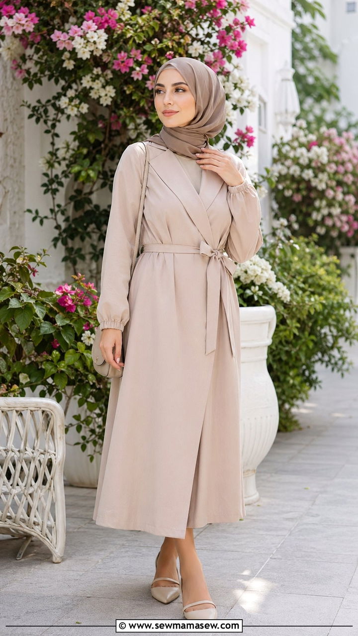 Belted wrap dress and matte hijab outfit - 35 Modest outfit ideas with hijab