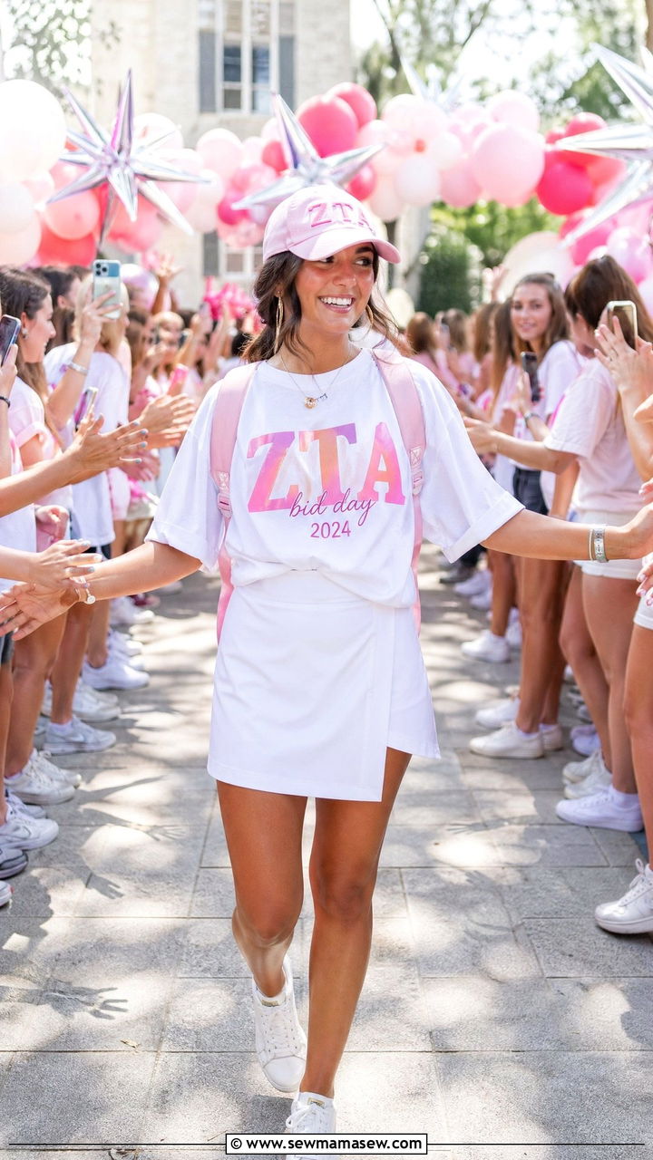 Bid Day T Shirt With A High Waisted Skort - 35 Sorority outfit ideas