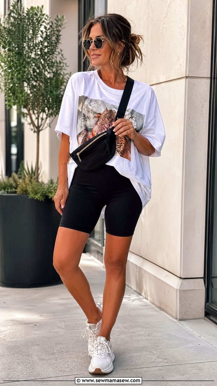 Bike Shorts With Oversized Tee Summer Mom Outfit - 35 Summer mom outfit ideas