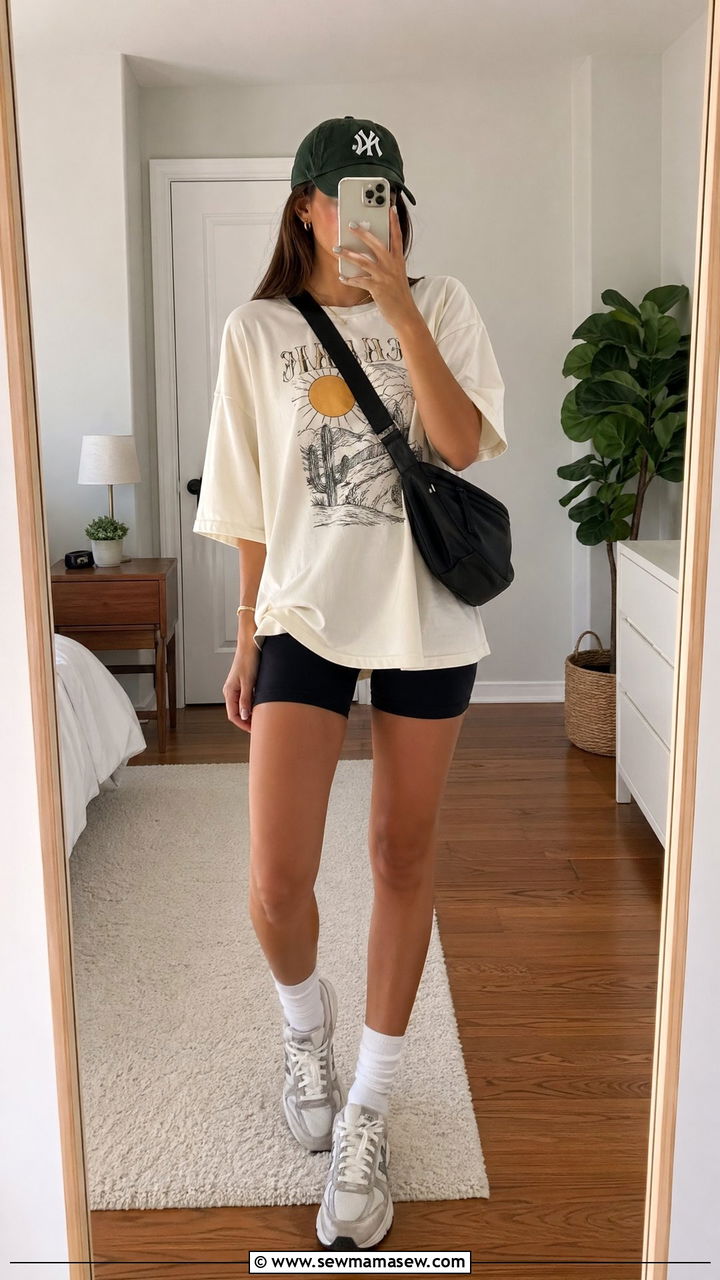 Bike Shorts and Oversized Graphic Tee - 35 Summer outfits for teens
