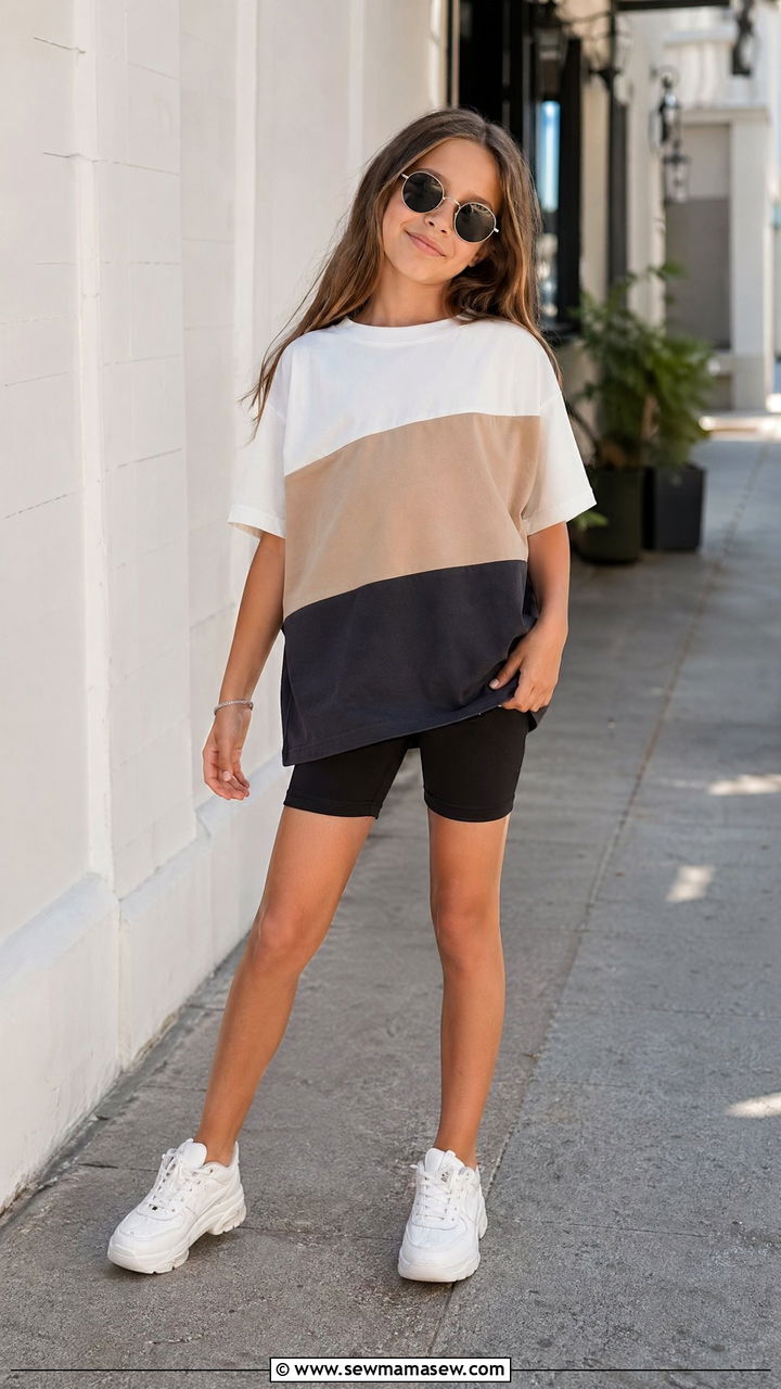 Bike Shorts and Oversized T Shirt Outfit - 35 Summer outfits for tweens