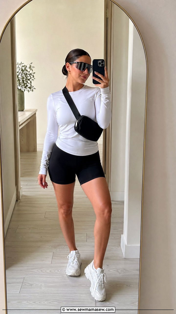 Bike shorts and long sleeve top for Six Flags - 35 Six Flags outfit ideas