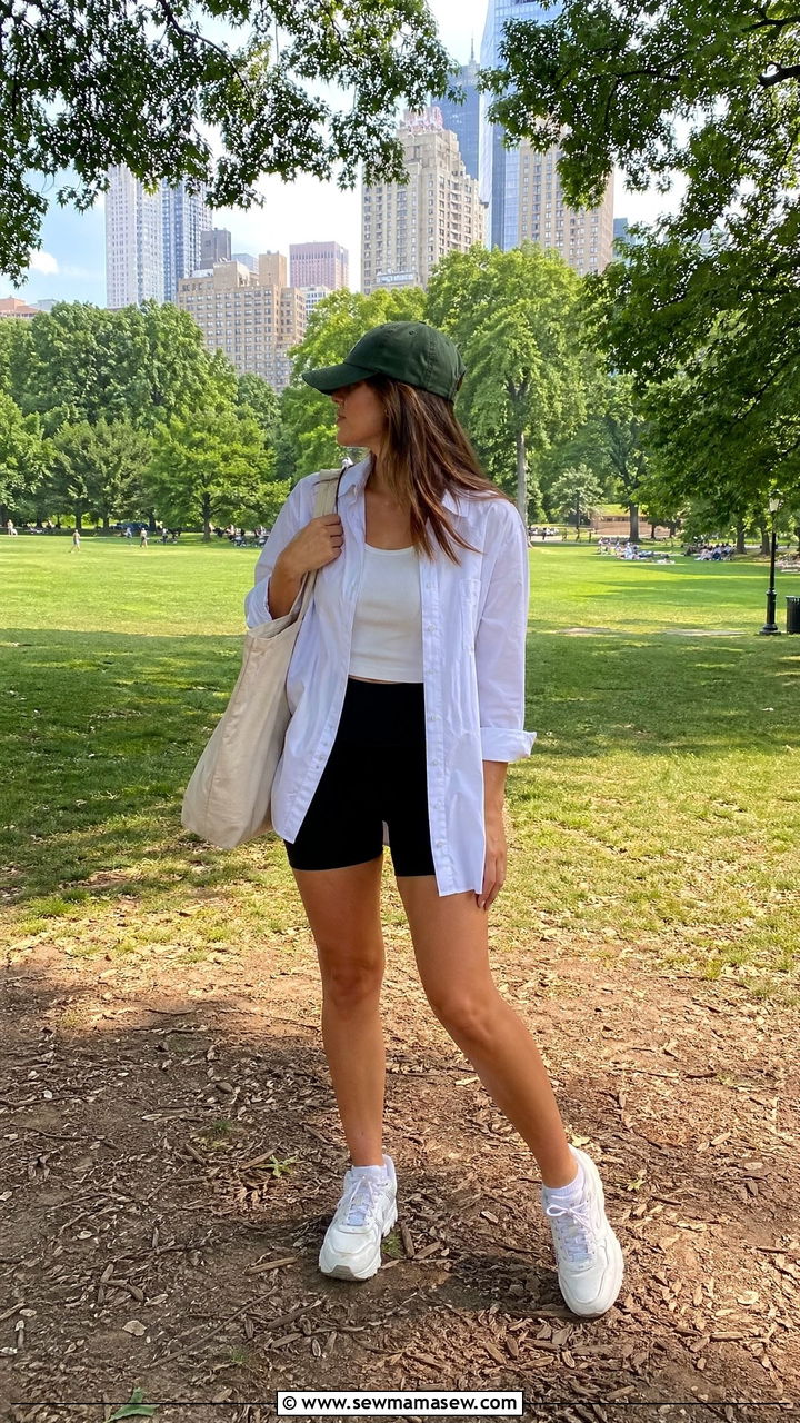Biker Shorts With Oversized Button Down Shirt - 35 What to wear for a summer picnic