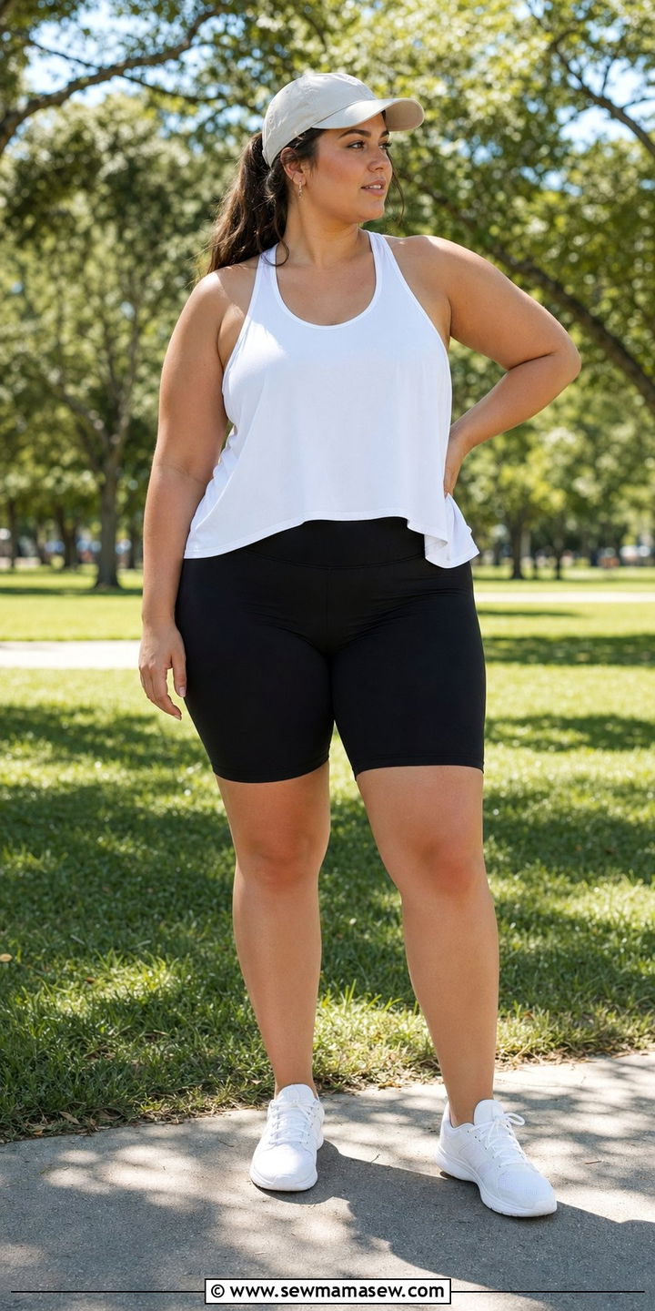 Biker Shorts and Loose Tank - 35 Plus size workout outfits