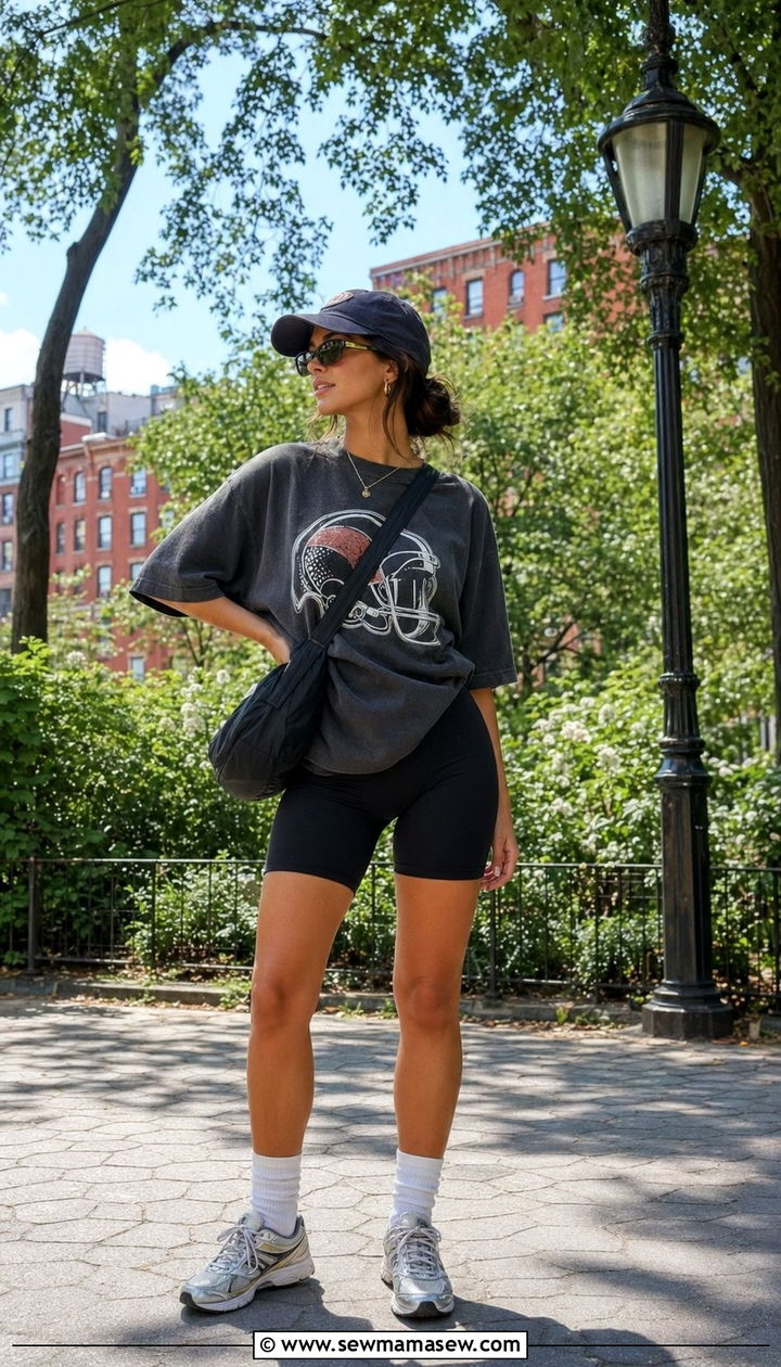 Biker Shorts and Oversized T Shirt - 35 New York summer outfit ideas